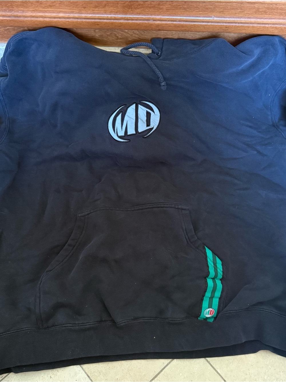 Mountain Dew Black Hoodie with Green Stripe Detail Vintage 90s Size Large Unisex